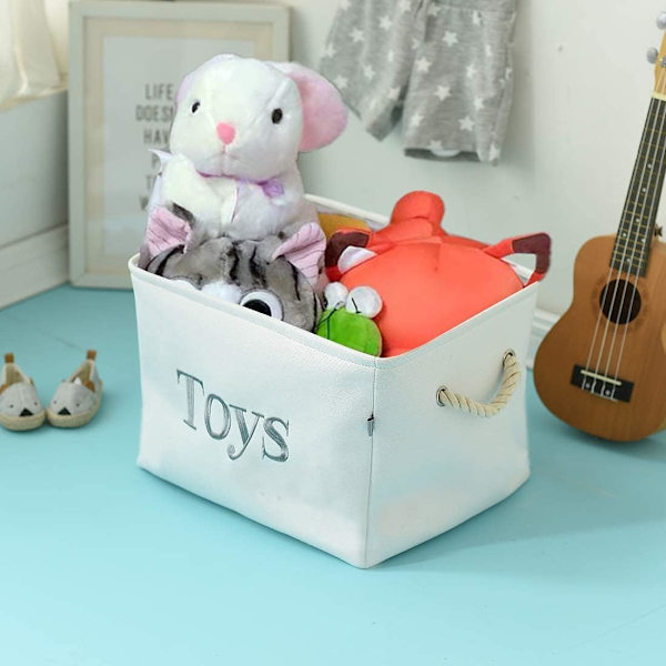 Leker Bin for Kids, Oppbevaringskurver for Leker Boks Oppbevaringsbeholder Baby Oppbevaringsbeholdere for Gutter og Jenter, Leker Kiste med Håndtak og Snøring Toy Large