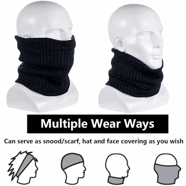Fleece-kaulahuivit Termiset Snoodit Unisex Paksu Talvi Kylmä Sää Neulotu Circle Huivit Pyöräily Moottoripyörä Urheilu Black