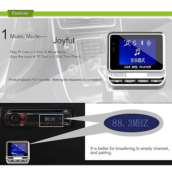 Fm12b 1,44 tuuman LCD-näyttö Bluetooth-auton MP3-soitin Handsfree langaton FM-lähetin Radio