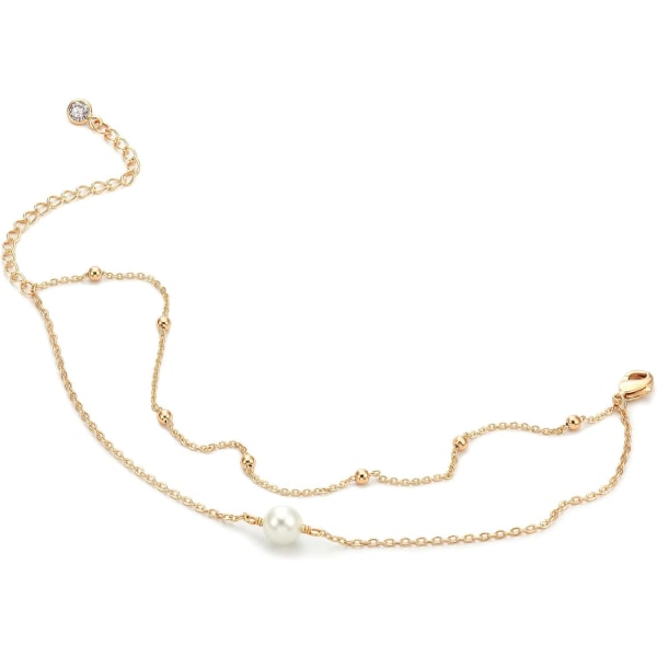 Armband för kvinnor 14K guldpläterad läcker kedja Enkla smycken söta för flickor 2 Layer  1 Pearl + Bead Chain 2 Layer Satellite Chain