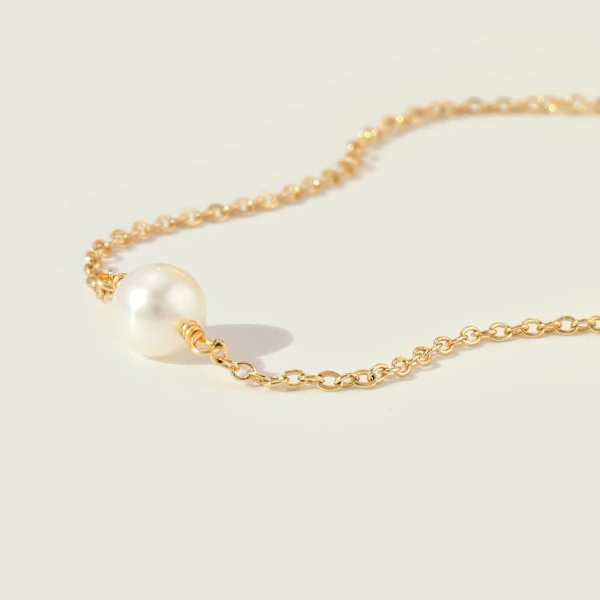 Armband för kvinnor 14K guldpläterad delikat kedja enkelt smycke sött för flickor 1 Pearl 2 Layer Satellite Chain