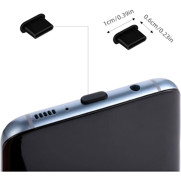 Pölypistokesarja, Silikoni USB C -kuulokeliitäntä Pölysuojahatut Latausportin kansi Type-C Pölysuojat Tulppa Älypuhelimelle Läppärille (Musta-25 kpl