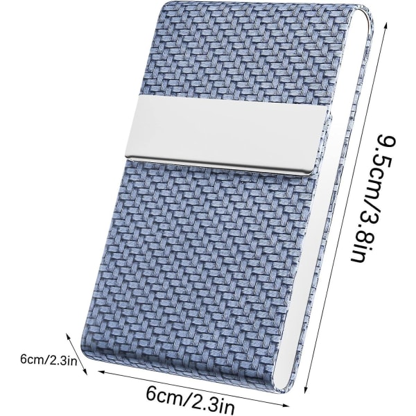 Blå - Visittkortholder for menn og kvinner i rustfritt stål og blått PU-skinn, magnetisk lukking, visittkortholder/id/lommebok (1 stk)