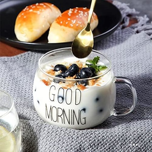 Godmorgen Kaffe Kops, 350 ml Glas til Te, Morgenmad, Juice Transparent