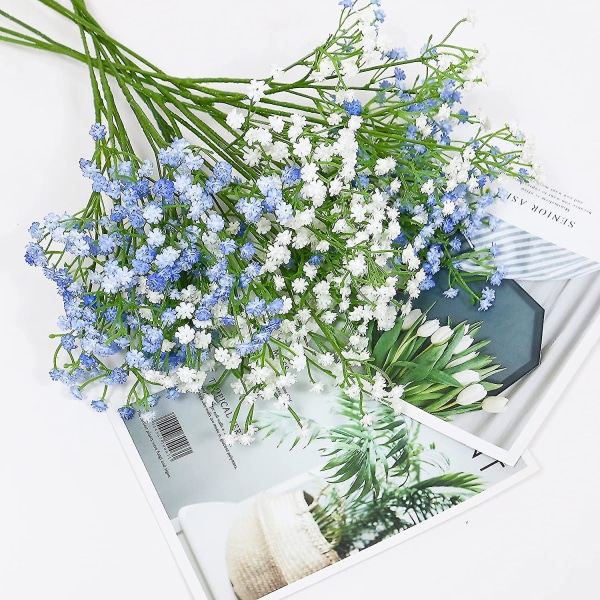 10 Pakke Kunstige Baby Breath Blomster Med Lang Stilk, Bland Falske Gypsophila Blader Til Hjem, Kontor, Innendørs Og Utendørs Bryllupsdekorasjon (hvit + Blå