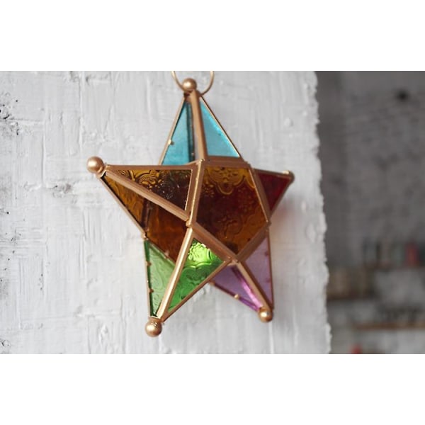 Femspiss stjerne kandelaber i marokkansk stil hengende glasslykt (1 stk, fargerik)