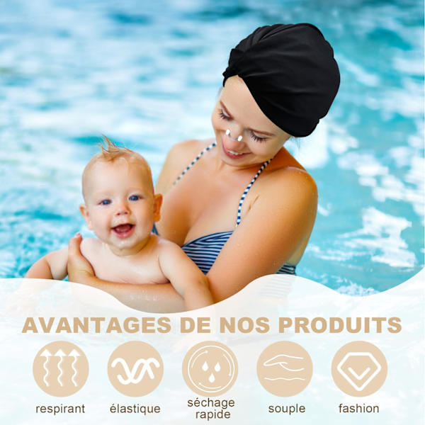 Badehætte, poolbadehætte, elastisk stofpandebånd til svømning, velegnet til langt og tykt hår