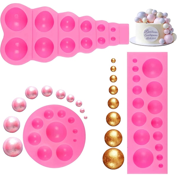 Gjør-det-selv 3d perlefondantform Ball Pearl Semi Sphere Sjokolade Silikonformer Kakedekorering Sukker Lollipop Form (3 stk)