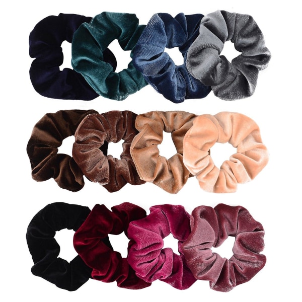 12 pakke hårskrukker Premium Velvet Scrunchy elastiske hårbånd til piger, kvinder hårtilbehør (12 farver)