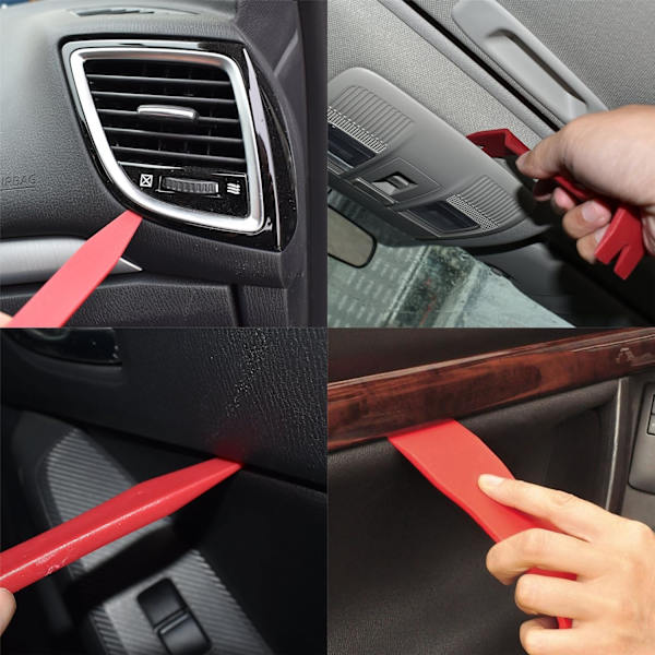 Auto Trim Fjernelsessæt med 12 dele, Værktøjssæt til bilradioinstallation, Polstringsfjernelsessæt Pry Bar Scraper Sæt-Rød Red