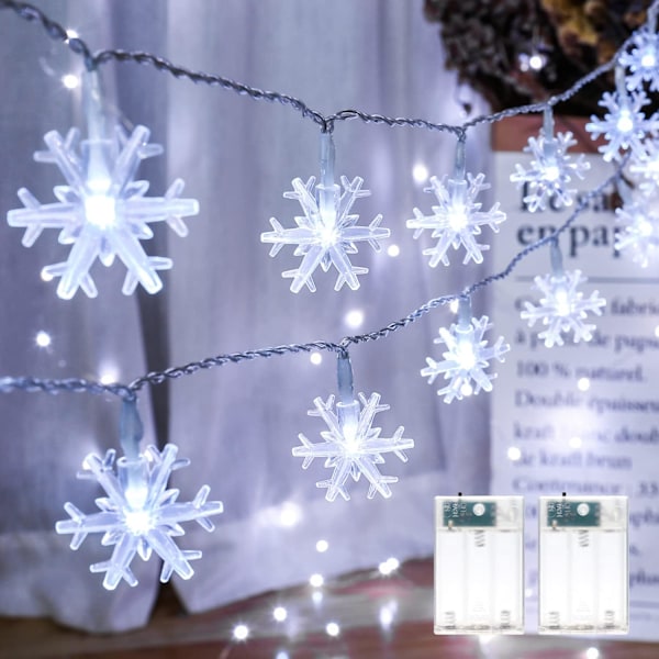 Indoor Christmas String Lights, 2 Pieces 40 LED Snowflake Light String Outdoor Battery Operated Christmas Tree Lights for Bedroom Indoor Party