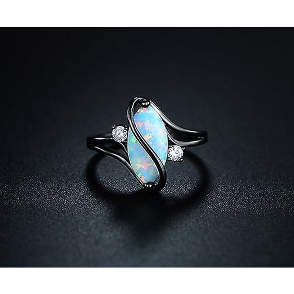 Svart Guld Ring Marquis Opal Oval S Form Vit Zirkon