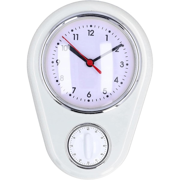 Væg Ur Køkken Timer, 60 Minutters Visuel Nedtællingstimer, Lydløs Drift, Nem at Læse, Retro Køkken Væg Ur, Visuel Timer, Hjem Køkken T White