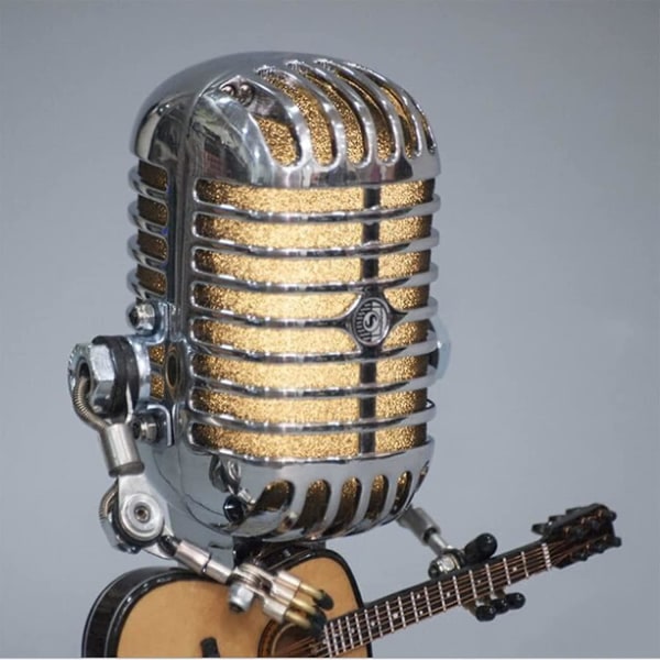 Retro stil mikrofon Robot skrivbordslampa håller gitarr Vintage, vintage mikrofon Robot Touch Dimmer