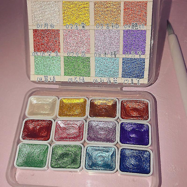 6 farver, 12 farver, 18 farver Perlemorsvandfarve Pigment Solid Vandfarve