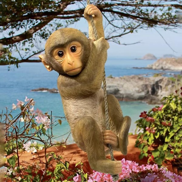Trädgårdsdjur schimpans hänger apa Baby träd klättring Resin Craft staty