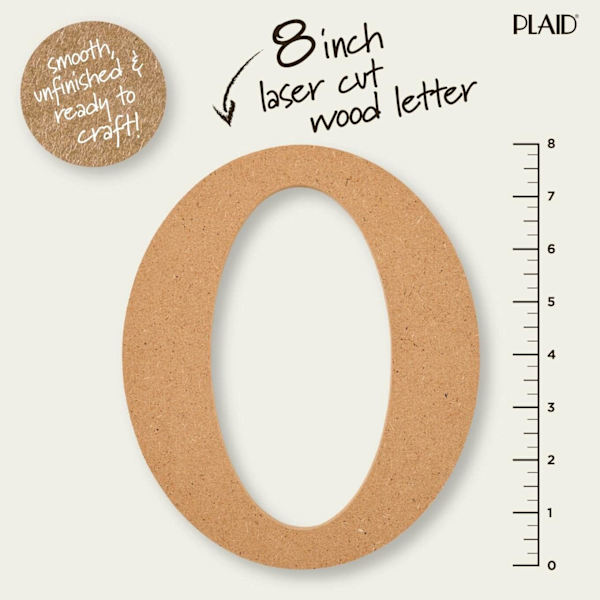 Obehandlad bokstav i trä, 8\" träyta perfekt för DIY-konst- och hantverksprojekt, 63594, 8 tum O 8 inch