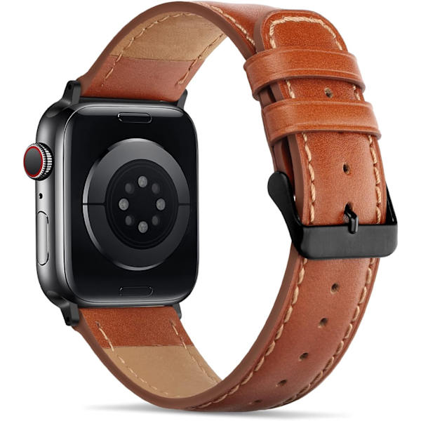 Remmar kompatibla med Apple Watch-rem 45mm 44mm 42mm 41mm 40mm 38mm, dam- och herrremmar i läder, ersättningsband kompatibla med iWatch serie 7 Brown 41mm/40mm/38mm