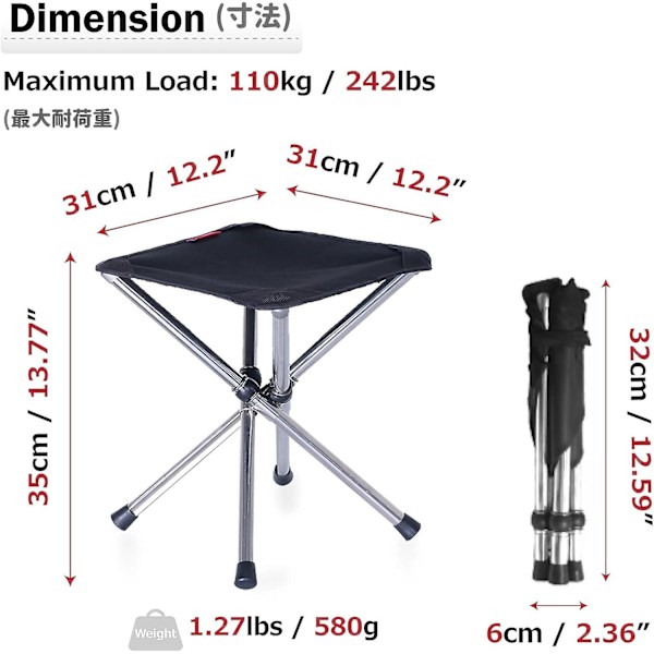 (svart - L)Fällbar pall Camping Fiske Säte Hopvikbar Tripod Liten Lätt Bärbar Teleskopisk Pall För Vandring Resa Strand Bbq