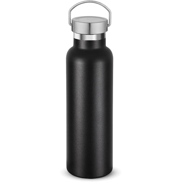 Svart vannflaske i rustfritt stål, 600 ml vakuumisolerte dobbeltveggede reiseflaske med lekkasikkert lokk av håndtak, gjenbrukbar metallstandardmunn F Black
