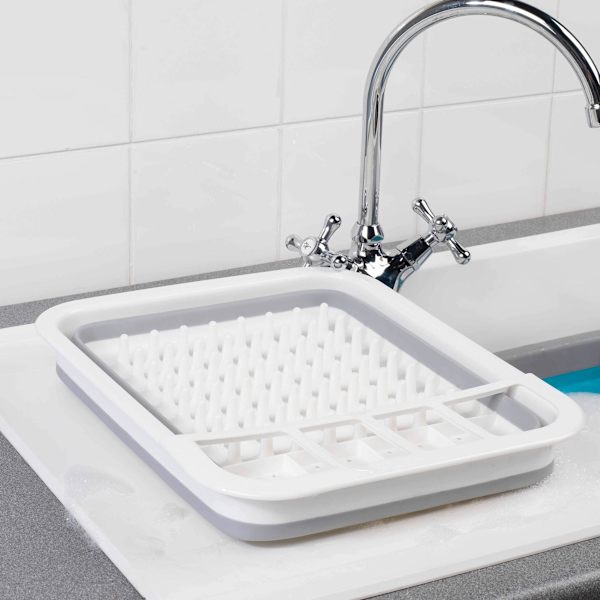 Sammenleggbar oppvaskstativ - Plast tørkestativ for vask med bestikkinndeler, sammenleggbar kompakt oppbevaring, holdbar for tallerkener, kopper, gryter og panner, plassbesparende