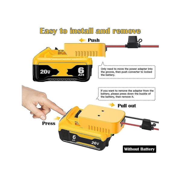 Batteriadapter med sikring og afbryder til 20V /18V DCB206 Li-Ion batterier strømstik A