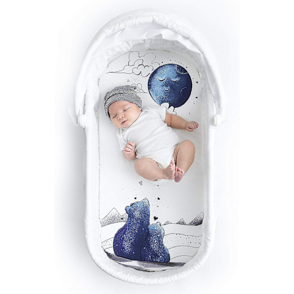 Passande Bassinet-lakan, Mjukt Bomullsflekxibelt Passande Lakan För Oval, Rektangel Och Timglasformade Standardstora Madrasser, 16 Tum X 32 Tum - Mama Bear Blue