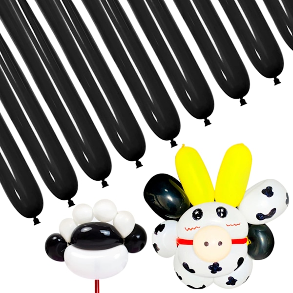 100 st Modelleringsballonger Långa Smala Latexballonger för Födelsedag Bröllop, Vridballonger för Nybörjare, Barnkalas Partydekoration black