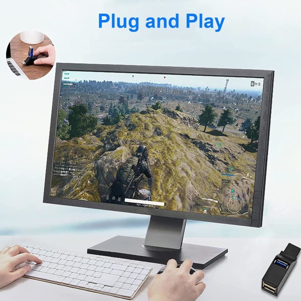 USB-hub, Mini USB 3.0-hub, 3-port hub (2 USB 2.0 + USB 3.0), adapter med høj hastighed til udvidelse til pc, bærbar computer, stationær computer, XPS, Macbook, Surface Pro, USB A A