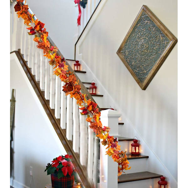 2 Pakke Efterårsguirlande Ahornblad, 5,9Ft/Stk Hængende Vingguirlande Kunstig Efterårsløv Guirlande Thanksgiving Dekoration til Hjem Bryllup Pejs Orange