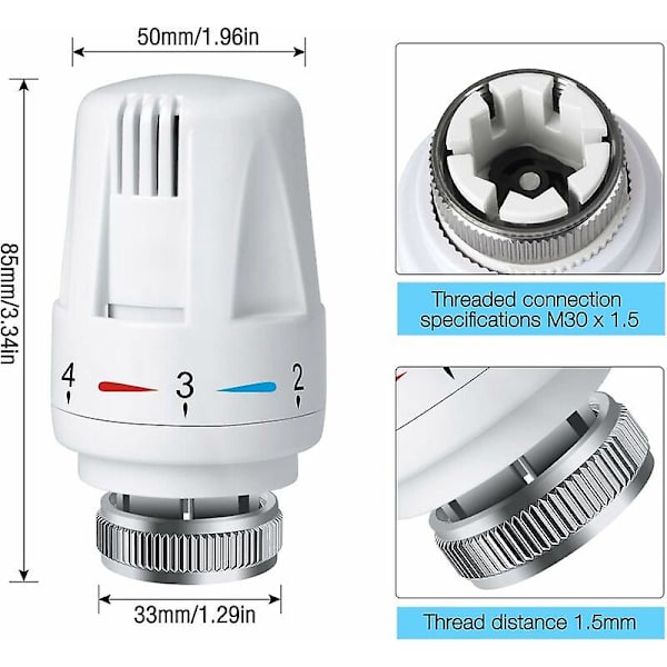 4 stk. radiatortermostathoved, Trv M30 X 1,5 radiatortermostathoved, radiatortermostatventil, radiatorradiatorventiler til varmesystem til H