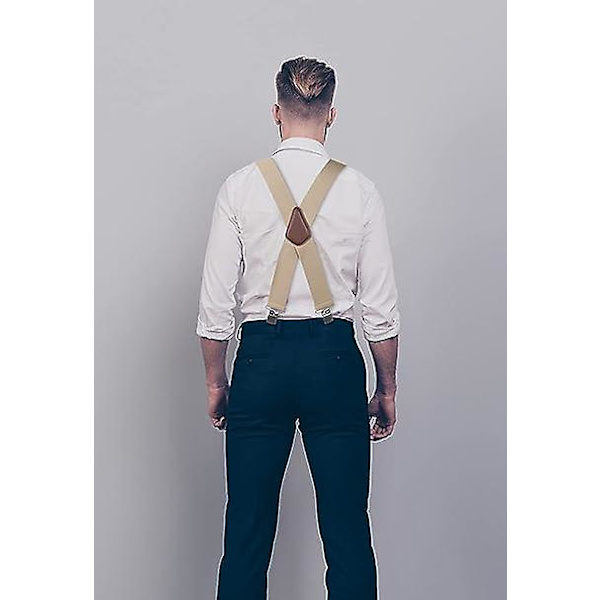 Beige Färg-herr Suspender Med Mycket Stark 4 Klipp Suspender Man Heavy Duty X Suspender Stil Justerbar Suspender