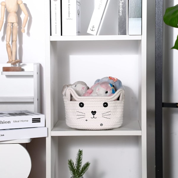 Kissan kori Säilytyskori Kori Järjestäjä Korvat Koristeellinen Lemmikkieläinten lelu Söpö kori Puuvillaköysikori Lahjaksi Kissa Koiran leluastia Lastenhuone Lapsi White 8.3 x 4.7 Inch
