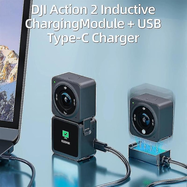 Magnetisk opladerbasemontering med 2 i 1 Type-c hurtigopladningsadapter Usb 2.0 til D- Action 2 kamera