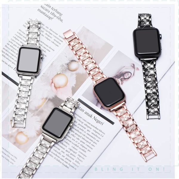 Kompatibel med Apple Watch Armband 41mm 40mm 38mm, Kvinnors Bling Diamant Strass Armband för Apple Watch Armband SE(GEN 1 2 3) iwatch Armband Serie 9 BlingStarlight(2023) 41mm/40mm/38mm