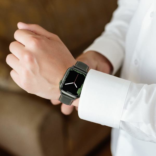 Remmar kompatibla med Apple Watch-rem 45mm 44mm 42mm 41mm 40mm 38mm, dam- och herrremmar i läder, ersättningsband kompatibla med iWatch serie 7 Dark Green 41mm/40mm/38mm