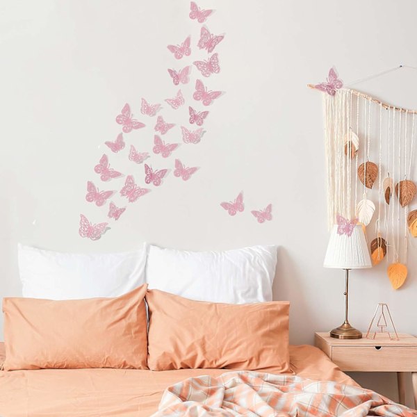 72 kpl vaaleanpunainen 3D-perhosseinäkoriste 3 kokoa Perhoskoristeet Perhosjuhlan kakkukoristeet 3D-perhostarrat Tarrat tytöille lapsille vauva 72 Pcs, Bling Pink