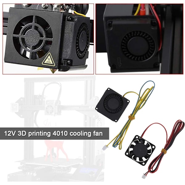 Be In Your Mind 2 st 40x40x10mm 4010 Värmeelementfläktar 12VDC Extruder Hot End Fläkt & Turbo Fläkt Med 2-Pin Kontakt Kompatibel Med Ender 3/Ender 3 Black