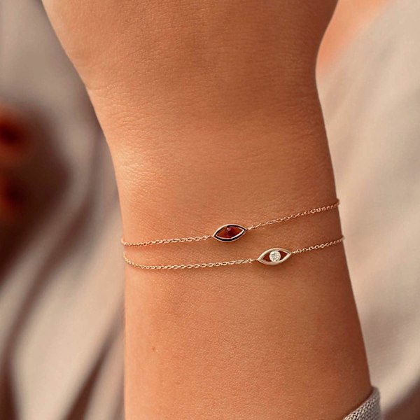 Armband för kvinnor 14K guldpläterad delikat kedja enkelt smycke sött för flickor Evil Eye A 2 Layer Satellite Chain