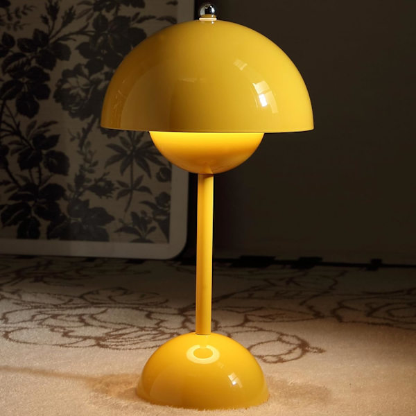 Moderne blomsterpot trådløs bordlampe, trådløs Mid Century lampe, sød batteri svampe bordlampe, lille lampe til natbord, dæmpbar touch soveværelse La Yellow