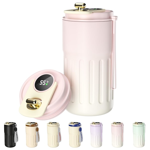Kaffekopp Resemugg, 316 Rostfritt Stål Vakuumisolerad Kopp, LED Touch Screen Termometer, Smart Kopp Förseglad Flaska 410ml, Rosa pink