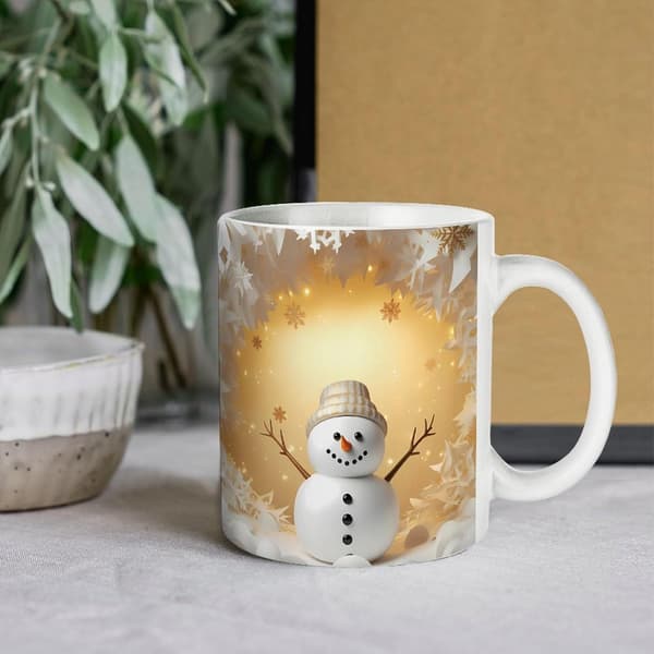 Vinter Snögubbe Hål i Väggen Kaffemugg Målad Mugg Kreativ Rymddesign Mångsidig Mugg Unisex Mugg Present
