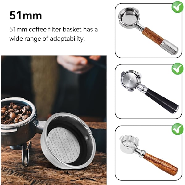 1 Kupin 51mm Kahvinsuodatin, Irrotettava Ruostumaton Teräs Espressokeitin Portafilter Tarvikkeet Kotiin ja Toimistoon #1
