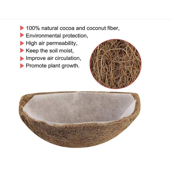 2 Pieces 10 Inch Removable Hanging Coconut Flower Pot - Semicircle Coconut Fiber Wall Basket Liner For Window