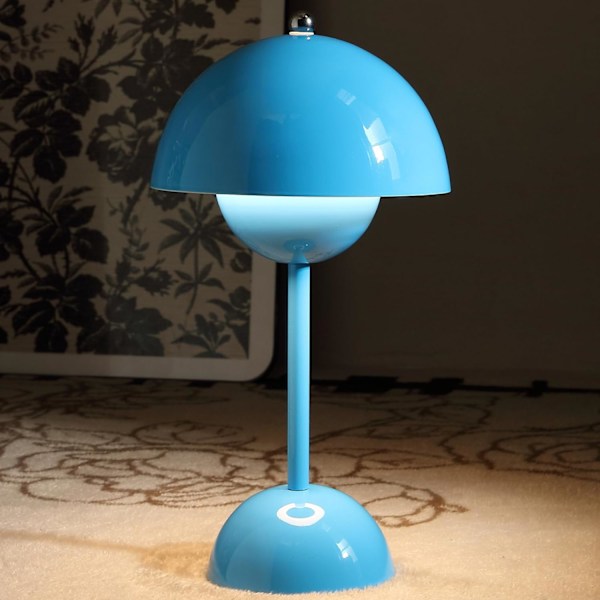 Moderne Blomsterpot Trådløs Bordlampe, Trådløs Mid Century Lampe, Sød Batteri Svampe Bordlampe, Lille Lampe til Natbord, Dæmpbar Touch Soveværelse La Blue