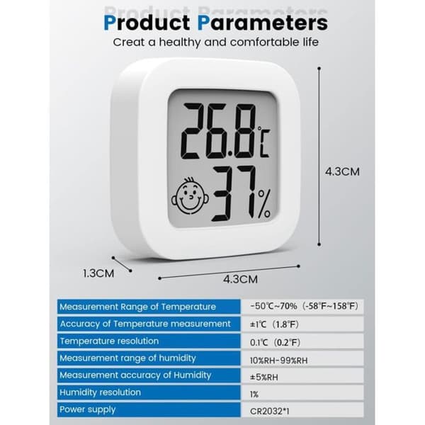 Set om 3 — Mini digital inomhustermometer och hygrometer (hög precision) med indikator för komfortnivå