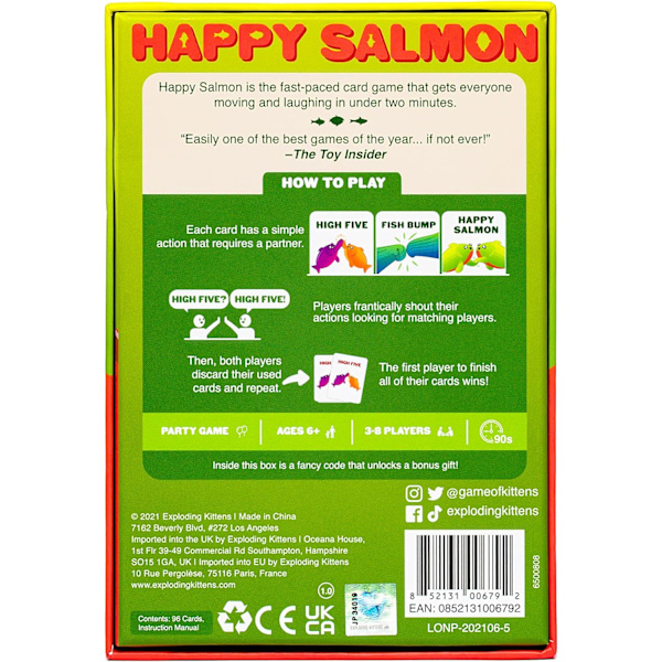 Eksploderende kattunger - Et spill med katt og munn - Kortspill for voksne, tenåringer og barn - Morsomme familiespill og Happy Salmon av - Kortspill for voksne, tenåringer og barn + Happy Salmon by Exploding Kittens Single