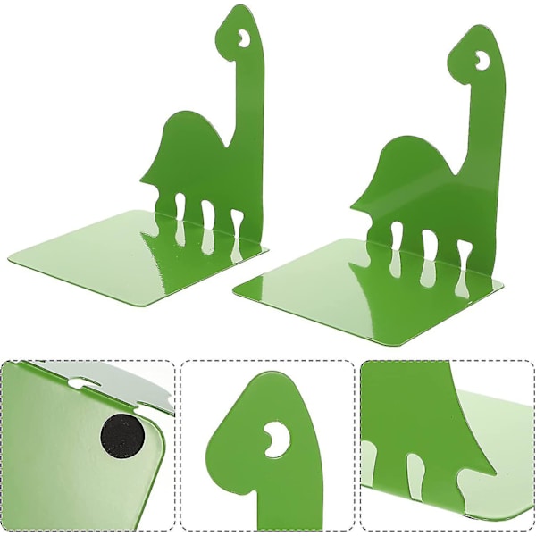 Bogstøtter i jern, tegneserie-dinosaurdesign, skridsikre bogstøtter, 1 par