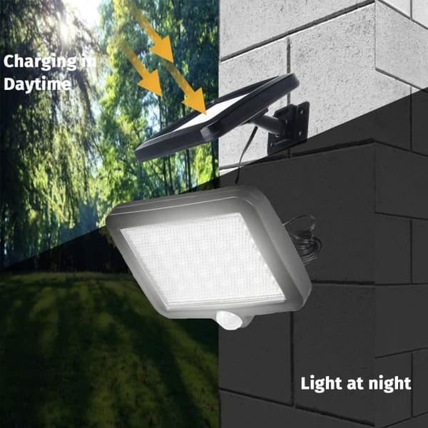 LED Solar Væglampe med Bevægelsessensor til Have - 56 LED'er - 12W - Vandtæt - Sort