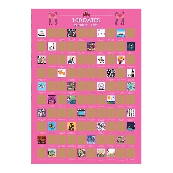 Par Print Gift 100 Dates Bøtteliste Skrapeplakat